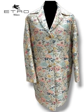 ETRO Pastel Floral Quilted Jacquad Trench Coat Multi-Color Size 46 Women's Large